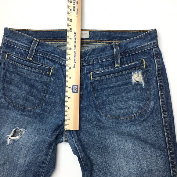 Old Navy Jeans Slim Boot Button Fly Ultra Low Rise Distressed size 8 length 32" - Picture 5 of 9